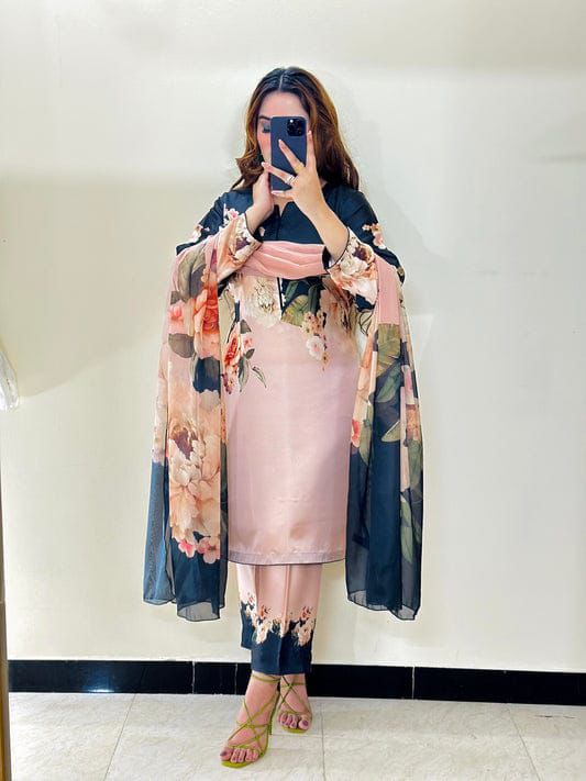 Premium Digital Print Satin Silk Suit