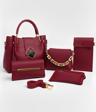 5-PCS  DIAMOND PREMIUM LEATHER HANDBAGS